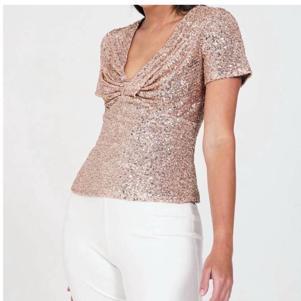 Bailey 44 Lynx Gold Sequin Fitted Blouse